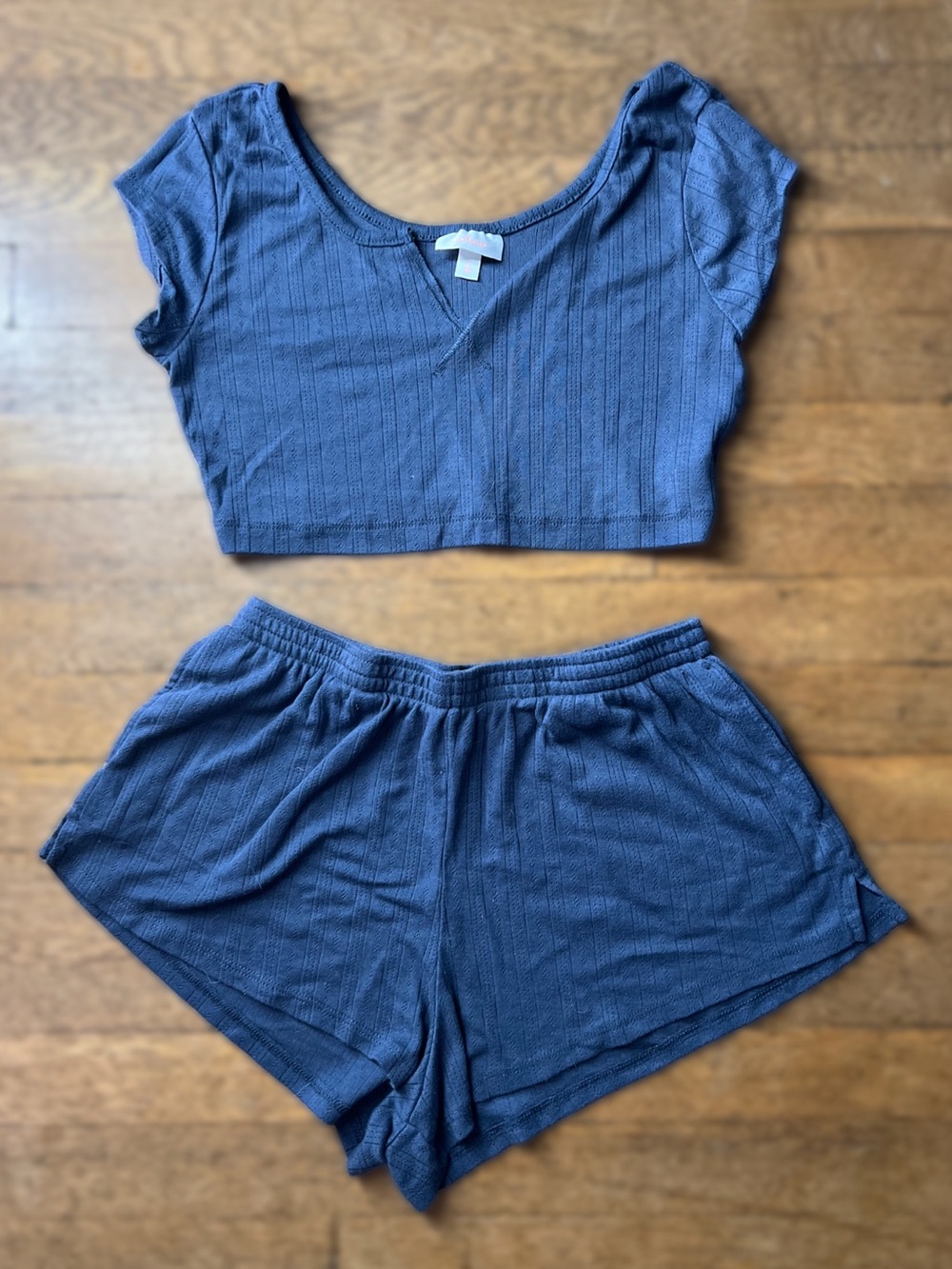 Colsie Navy Ribbed Crop Top & Shorts Loungewear Set